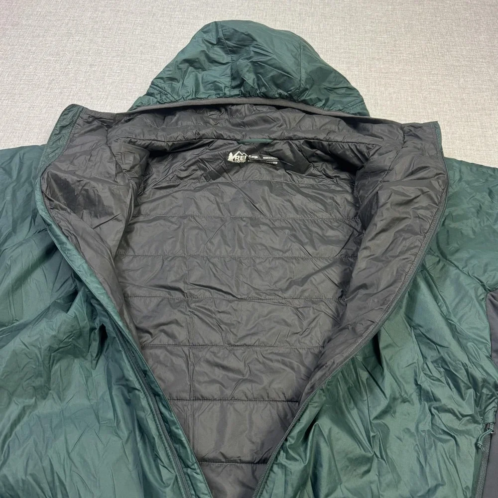 REI Co-Op Primaloft Jacket Mens XL Green Puffer Hooded Insulated Full Zip